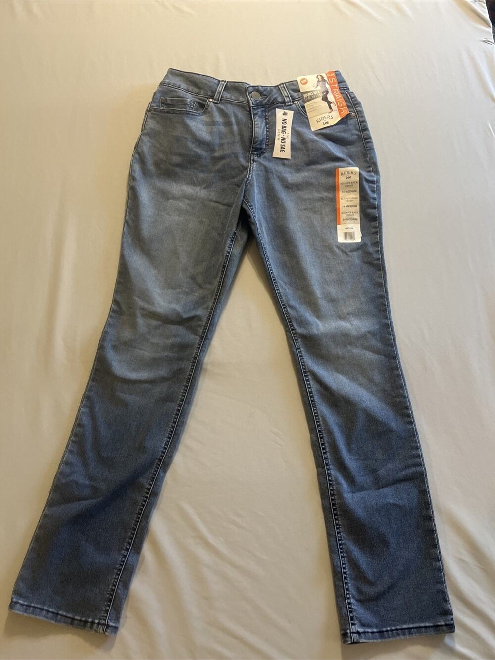 Riders By Lee Slim Straight Jeans Womens 14 M Blue Med Wash Mid Rise Stretch